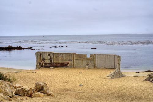 Boat mural on beach